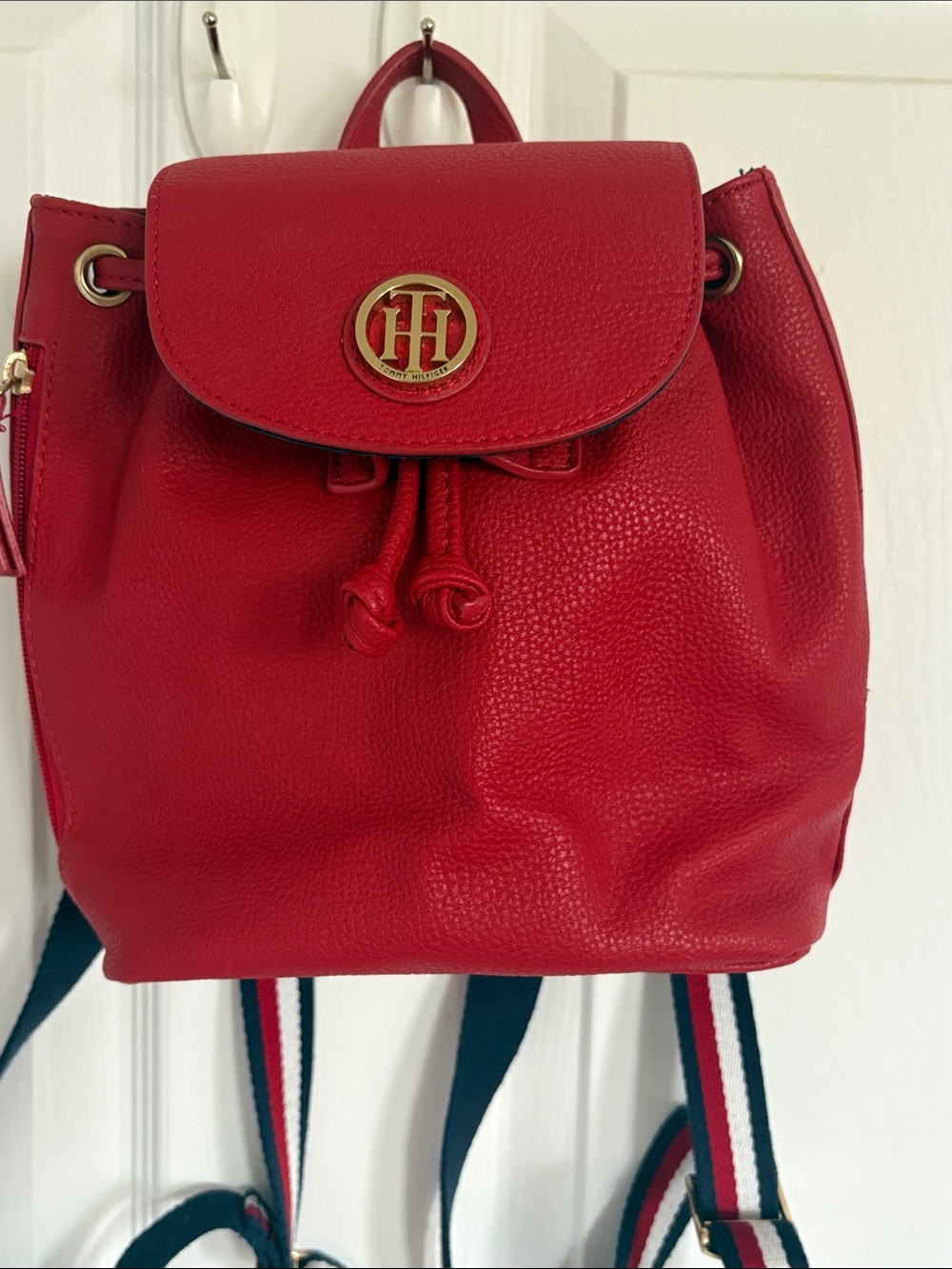 Tommy Hilfiger mini red faux pebble leather backpack